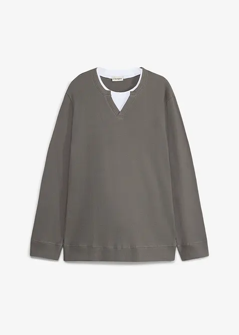 T-shirt manches longues effet superpos&eacute; en maille gaufr&eacute;e 100% coton, bonprix