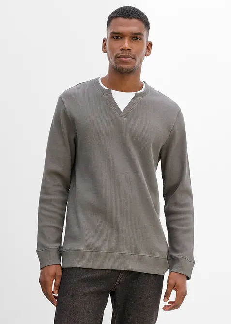 T-shirt manches longues effet superpos&eacute; en maille gaufr&eacute;e 100% coton, bonprix