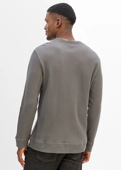 T-shirt manches longues effet superpos&eacute; en maille gaufr&eacute;e 100% coton, bonprix