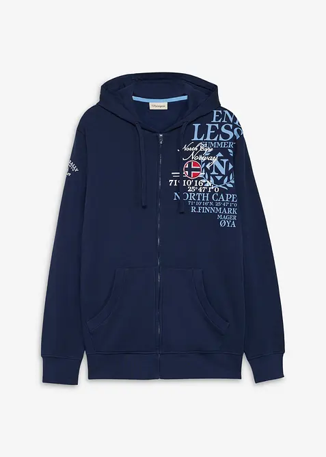 Sweat zipp&eacute; &agrave; capuche, 100% coton, bonprix