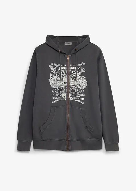 Sweat zipp&eacute; &agrave; capuche, 100% coton, bonprix