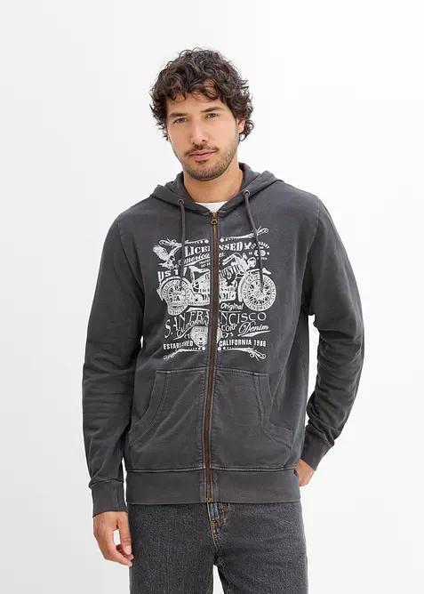Sweat zipp&eacute; &agrave; capuche, 100% coton, bonprix