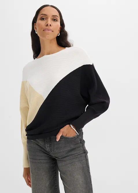 Pull en fine maille &agrave; manches chauve-souris, bonprix