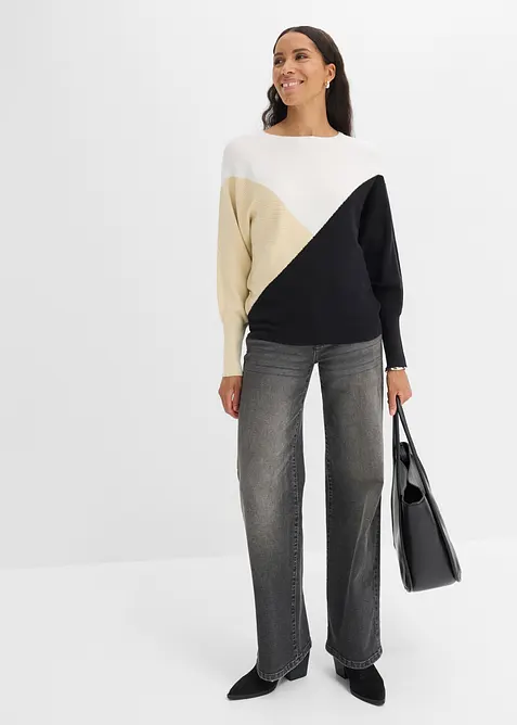 Pull en fine maille &agrave; manches chauve-souris, bonprix