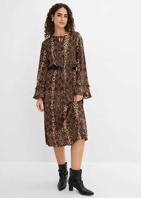 Midikleid mit G&uuml;rtel aus feinem Viskose-Mix, bonprix