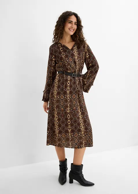 Midikleid mit G&uuml;rtel aus feinem Viskose-Mix, bonprix