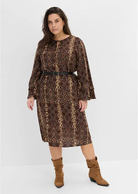 Midikleid mit G&uuml;rtel aus feinem Viskose-Mix, bonprix