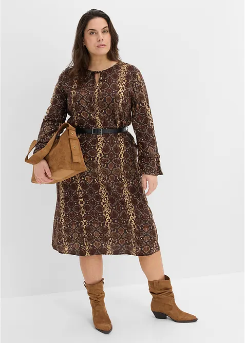 Midikleid mit G&uuml;rtel aus feinem Viskose-Mix, bonprix