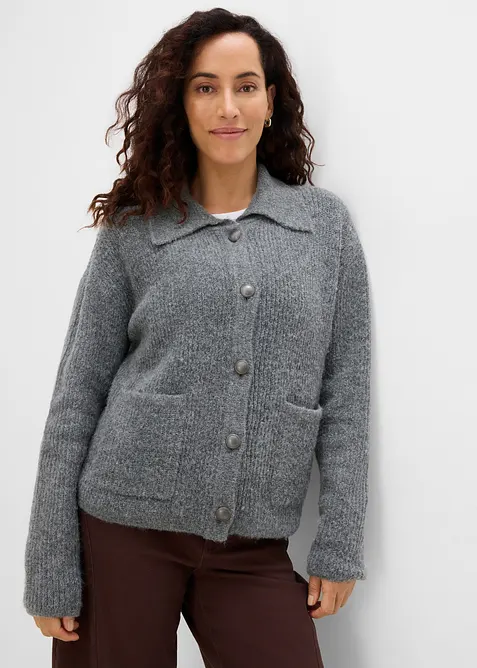 Strickjacke aus flauschigem Rippstrick, bonprix