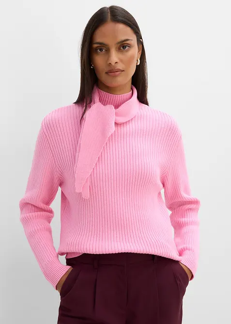 Grobstrick-Pullover mit Turtleneck und Schaldetail, bonprix