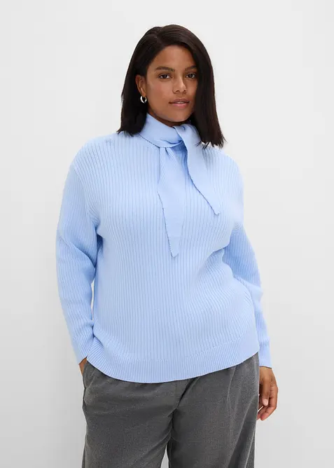 Pull en grosse maille &agrave; col roul&eacute; et &eacute;charpe, bonprix