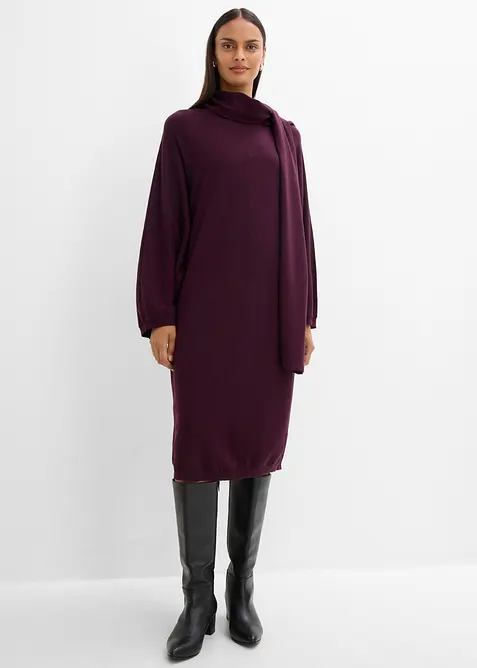 Strickkleid mit Schaldetail aus Viskose-Mix, bonprix