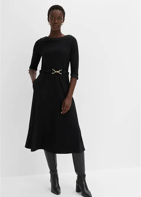 Kleid aus Punto di Roma mit Satin G&uuml;rtel, bonprix