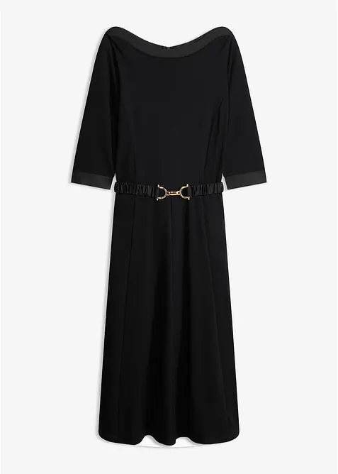 Kleid aus Punto di Roma mit Satin G&uuml;rtel, bonprix