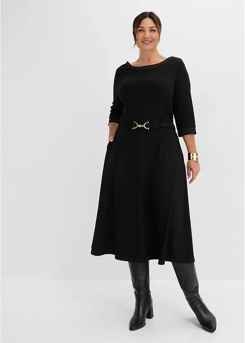 Robe en punto di roma avec ceinture en satin, bonprix