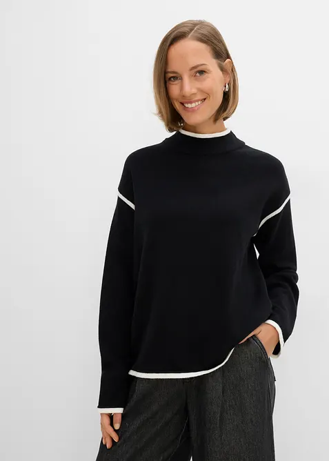 Pull col roul&eacute; en coton m&eacute;lang&eacute;, bonprix