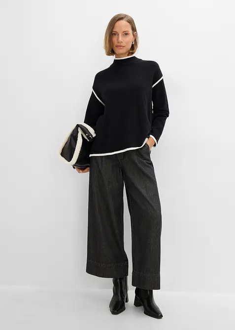 Pull col roul&eacute; en coton m&eacute;lang&eacute;, bonprix