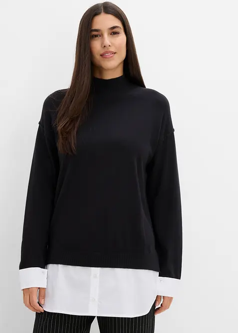 Oversize-Pullover mit Bluseneinsatz, bonprix