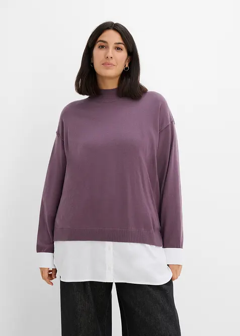 Oversize-Pullover mit Bluseneinsatz, bonprix