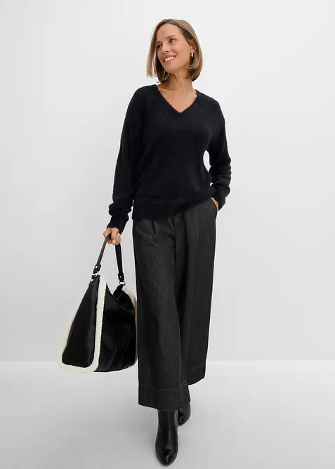Pullover in Pl&uuml;schoptik mit Viskose, bonprix