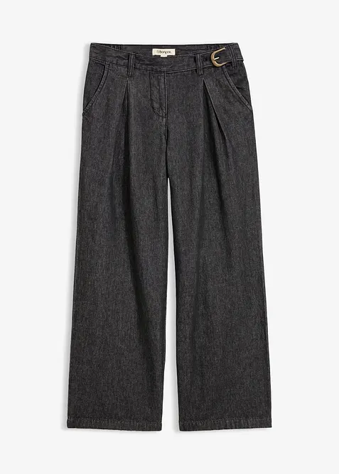Wide-Leg-Jeans mit Bundfalten, bonprix