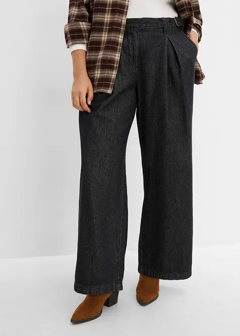 Wide-Leg-Jeans mit Bundfalten, bonprix