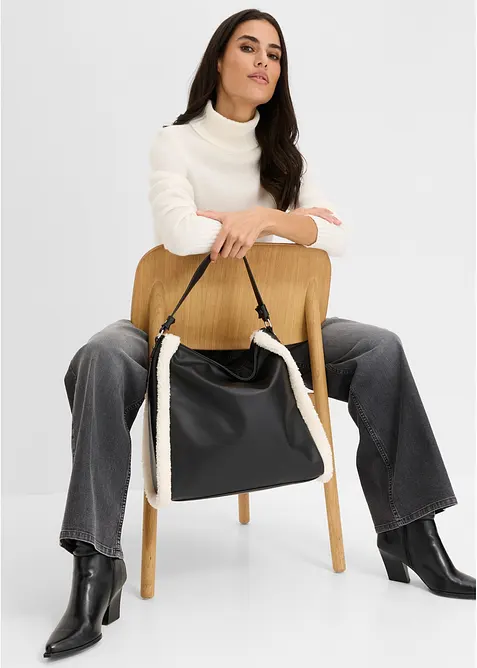Sac &agrave; main avec d&eacute;tails en sherpa, bonprix