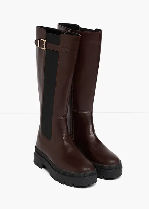 Gef&uuml;tterter Plateau-Stiefel mit Stretch-Einsatz, bonprix