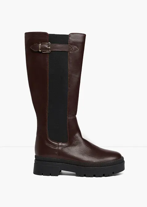 Gef&uuml;tterter Plateau-Stiefel mit Stretch-Einsatz, bonprix