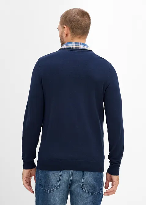 Pull en maille &agrave; col chemise, effet superpos&eacute;, bonprix