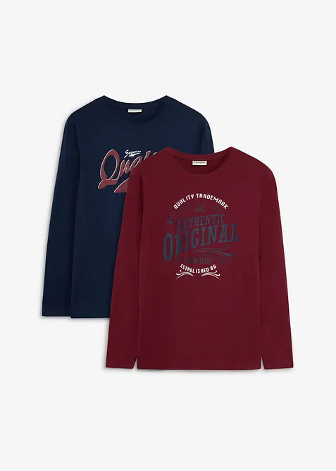 Lot de 2 T-shirts manches longues 100% coton, bonprix