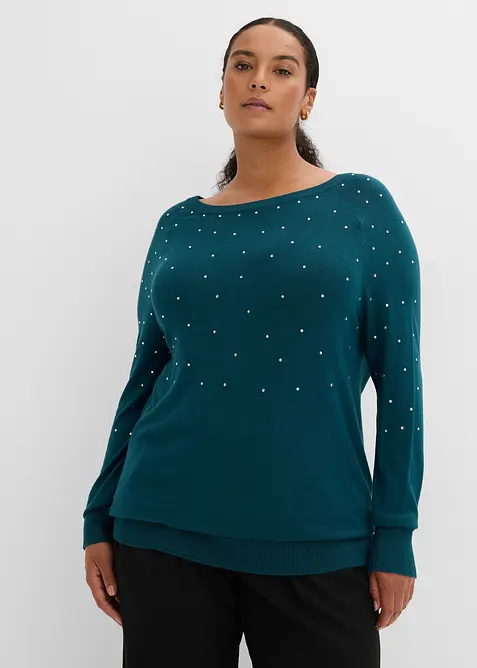 Pull long &agrave; strass, bonprix
