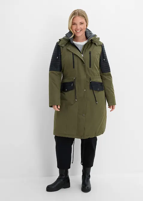Long-Parka mit Lederimitateinsatz, bonprix