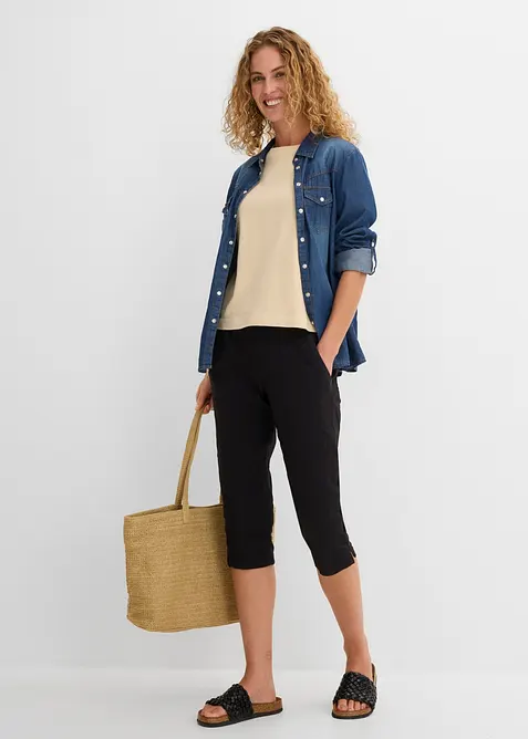 Pantalon corsaire en coton extensible avec lien &agrave; nouer, bonprix