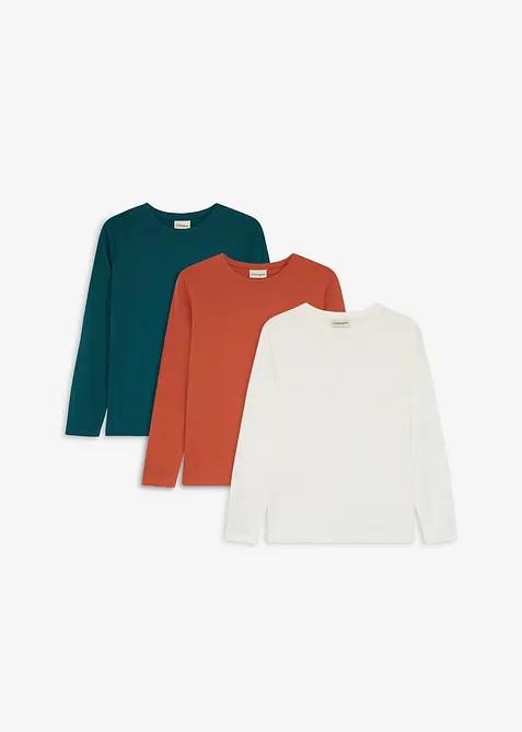 Lot de 3 T-shirts manches longues coton, bonprix