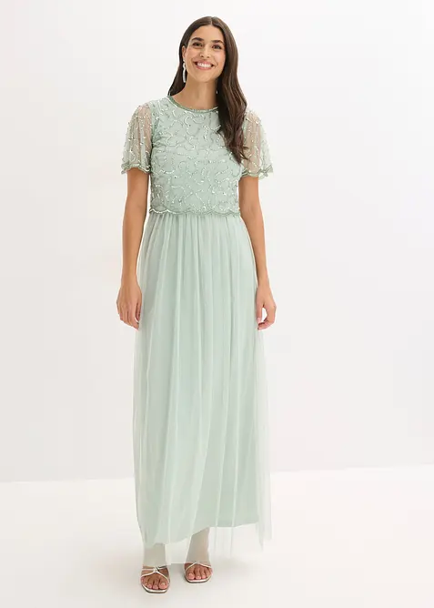 Maxikleid aus feinem T&uuml;ll mit Paillettenstickerei, bonprix