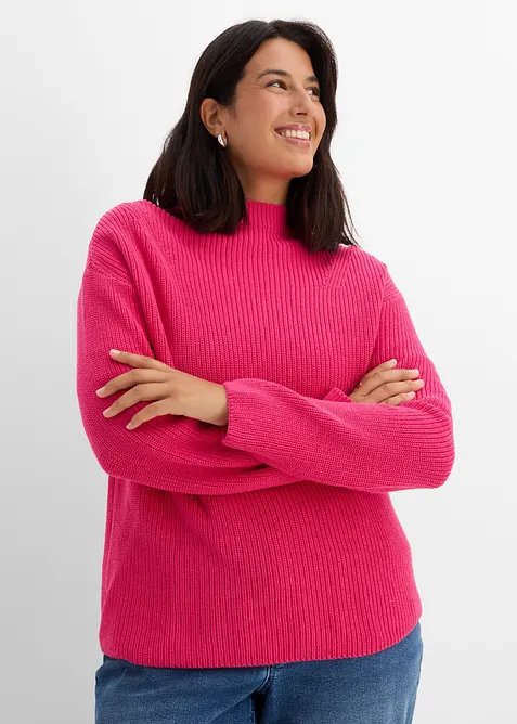 Pull en maille c&ocirc;tel&eacute;e 100% coton, bonprix
