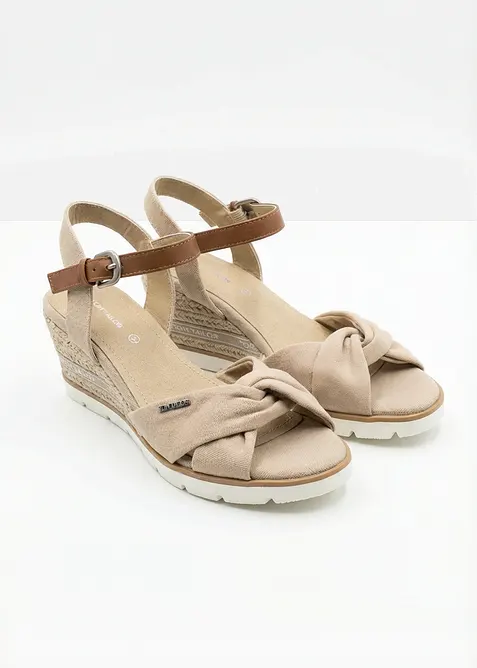 Sandales &agrave; talon compens&eacute; Tom Tailor, aspect raphia, Tom Tailor