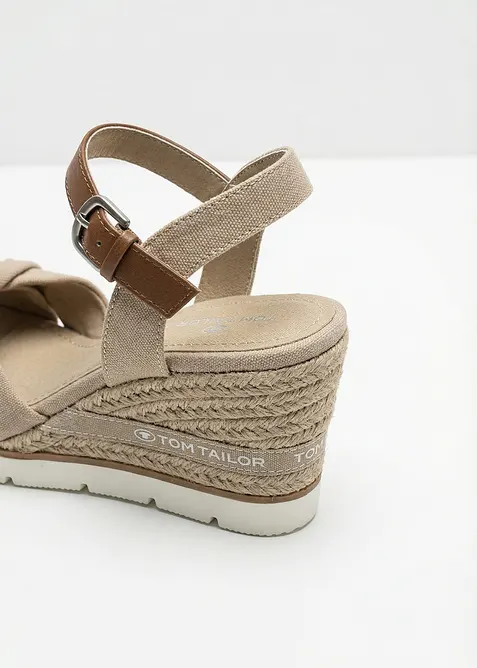 Sandales &agrave; talon compens&eacute; Tom Tailor, aspect raphia, Tom Tailor