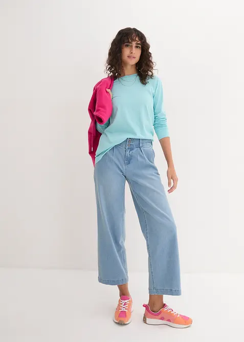 Lot de 5 T-shirts longs &agrave; col rond, manches longues, bonprix