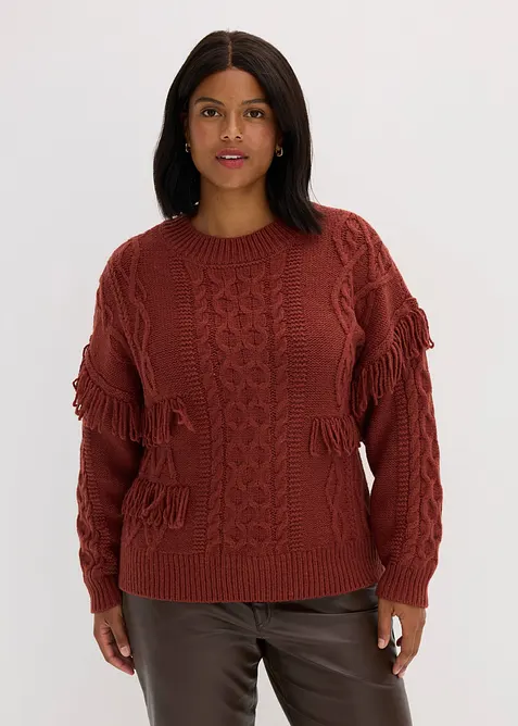 Oversize-Pullover mit Fransen, bonprix