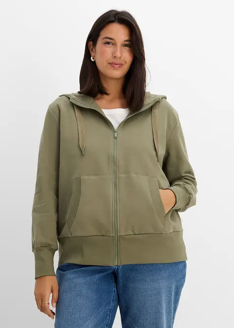 Sweat zipp&eacute; &agrave; capuche en coton extensible &eacute;pais et doux, bonprix
