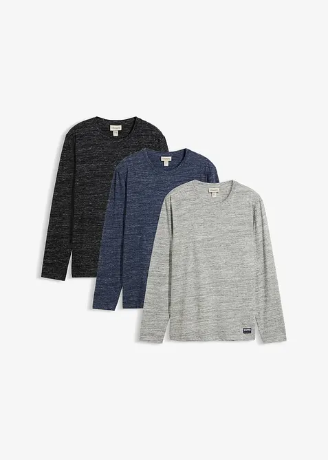 Langarmshirt aus Baumwoll-Mix (3er Pack), bonprix