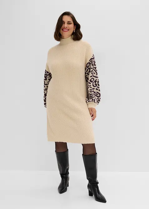 Oversized Strickkleid mit Leomuster, bonprix
