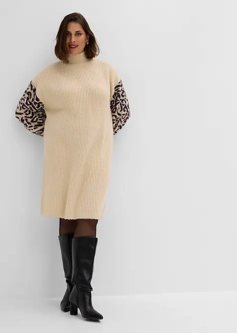 Oversized Strickkleid mit Leomuster, bonprix