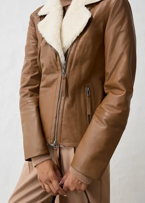 Veste biker en cuir d&rsquo;agneau nappa, bonprix