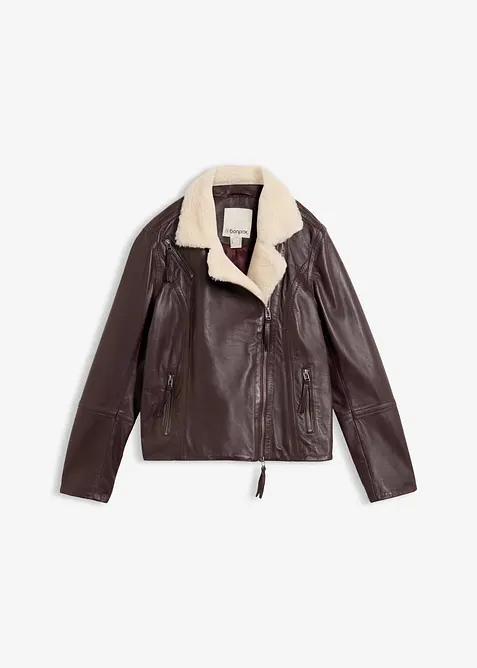 Veste biker en cuir d&rsquo;agneau nappa, bonprix