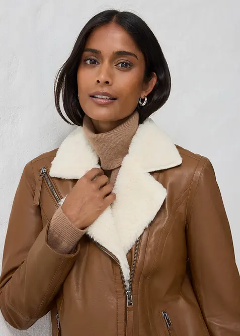 Veste biker en cuir d&rsquo;agneau nappa, bonprix