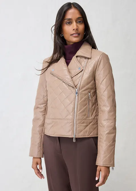 Veste biker matelass&eacute;e en cuir d&rsquo;agneau nappa, bonprix