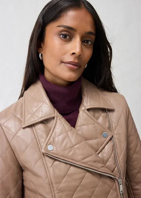 Veste biker matelass&eacute;e en cuir d&rsquo;agneau nappa, bonprix